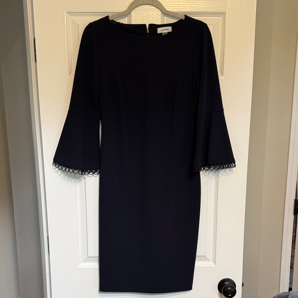 Calvin Klein Navy Dress Dress with Lace Trim on Sleeves